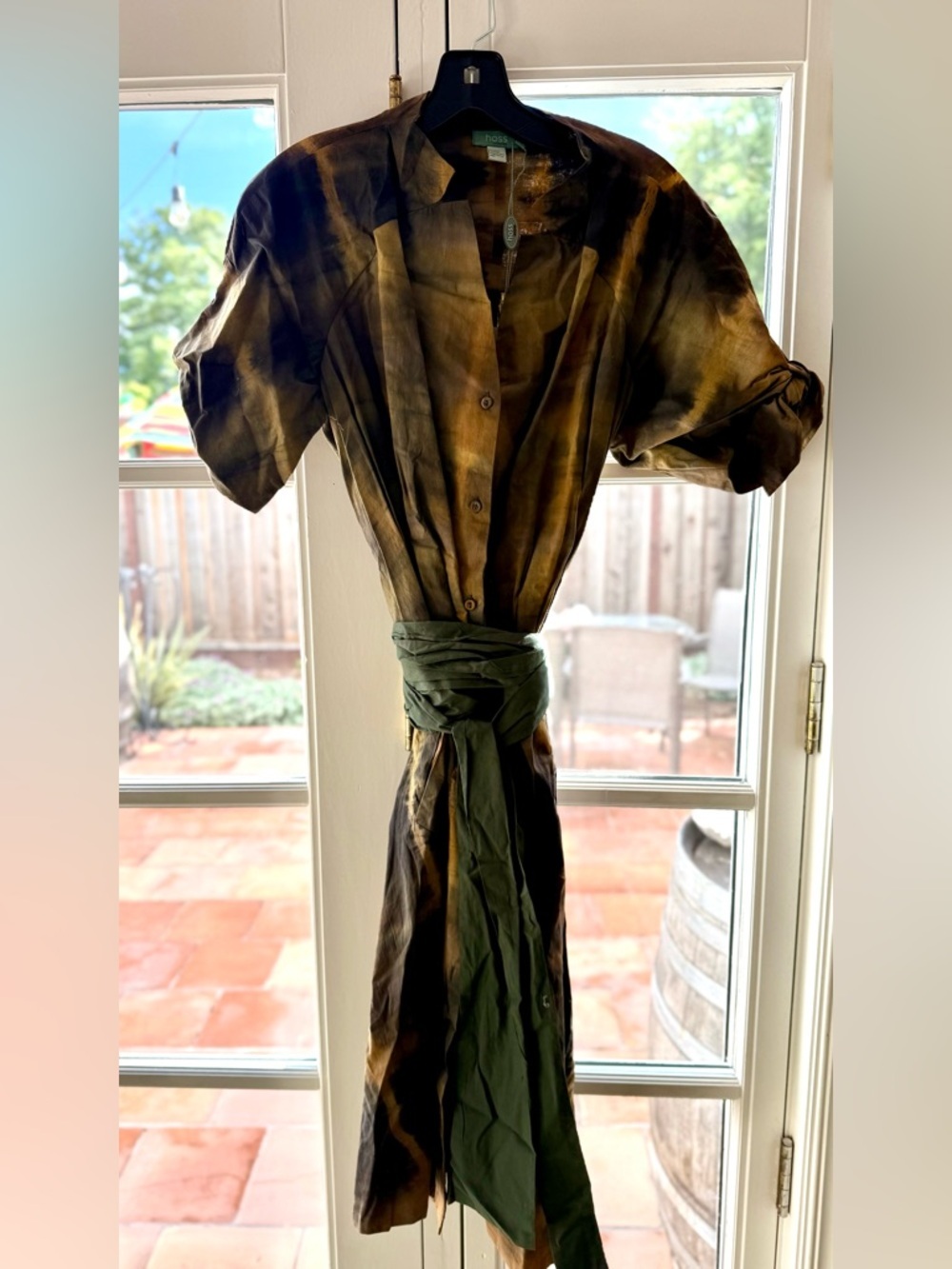 Tie-Dye Midi Shirt Dress in Olive and Brown